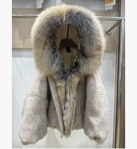 Winter New Luxury Fur Fox Large Collar Hooded Down Jacket for Women Short Thickened  Warm Loose Coat