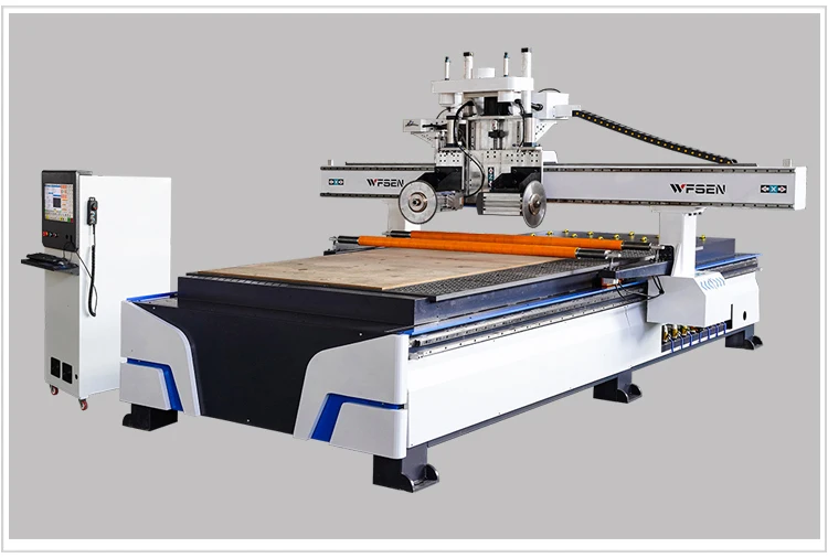 WFSEN Two Head Four Side Wood Saw Wood Door Panel Atc Cnc Router with Saw Blade