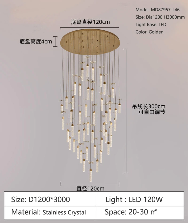 MEEROSEE Lamp Hotel Bedroom Postmodern Linear Pendant Light  Luxury Crystal Chandelier  Led Lights For Home MD87957