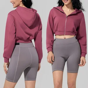 Roregal Autumn Winter Women'S Short Zipper Hooded Cardigan Casual Windproof Warm Sports Fitness Hoodie Jakcet