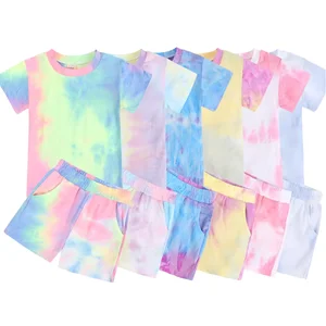 Casual Unisex Toddler Boy Sets Solid Pattern Tie Dye Baby Clothes Worsted Fabric Summer Outfits Clothes for Kids