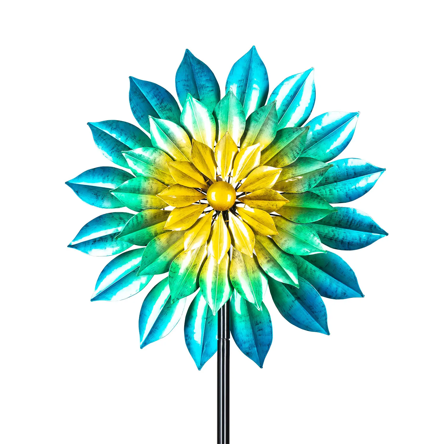 Blue Daisy Garden Landscape Stake Decoration Sunflower Wind spinner Metal Flower Windmill