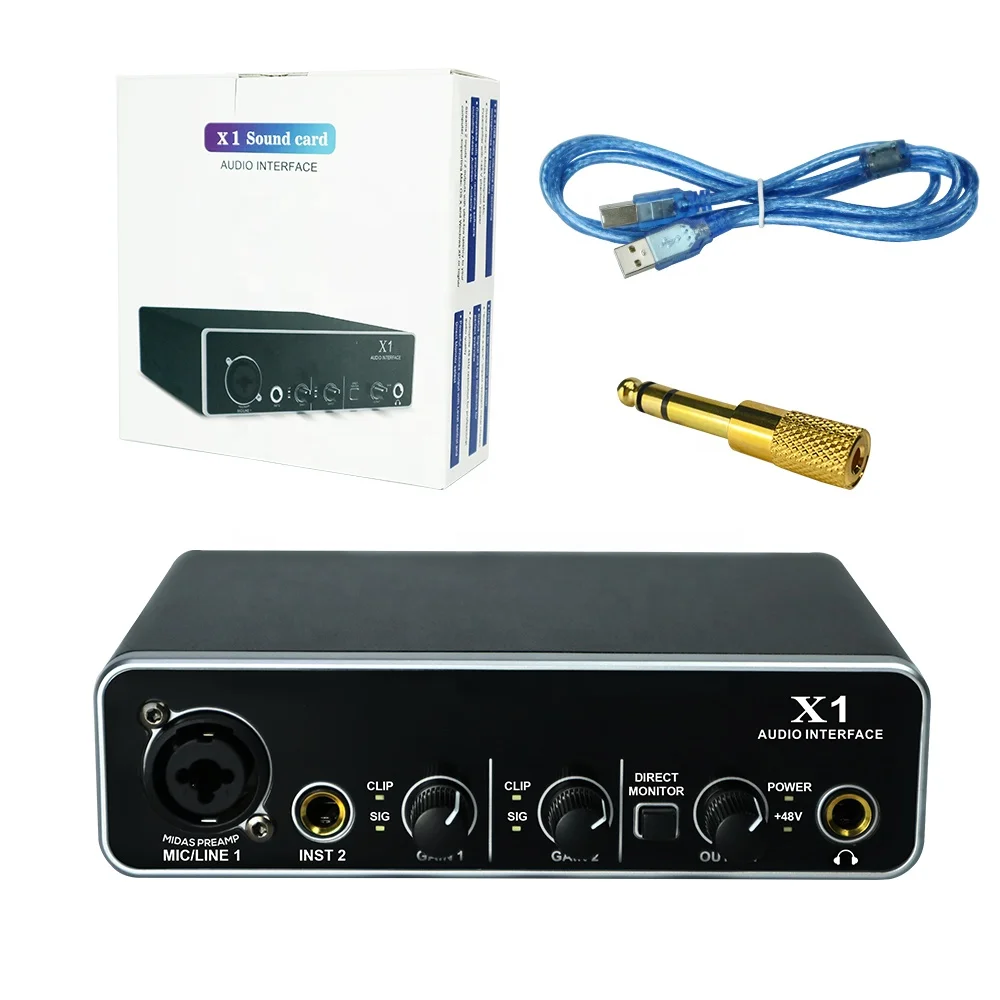 MY MIC X1 Professional USB Sound Card Audio Interface Recording Studio 2 in 2 Out with 48V Power Supply for Computer Singing