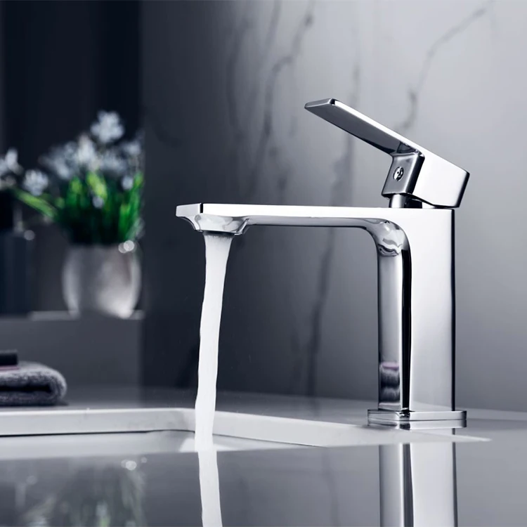 SANIPRO Moden Simple Design Deck Mounted Hot and Cold Water Mixer Wash Basin Faucet Brass Bathroom Taps