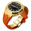 Boîtier doré + bracelet orange