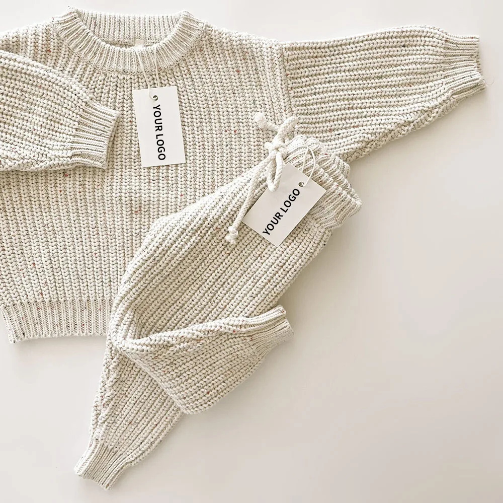 Custom Logo Sprinkle Cotton Baby Sweaters Sets New Born Winter Clothes