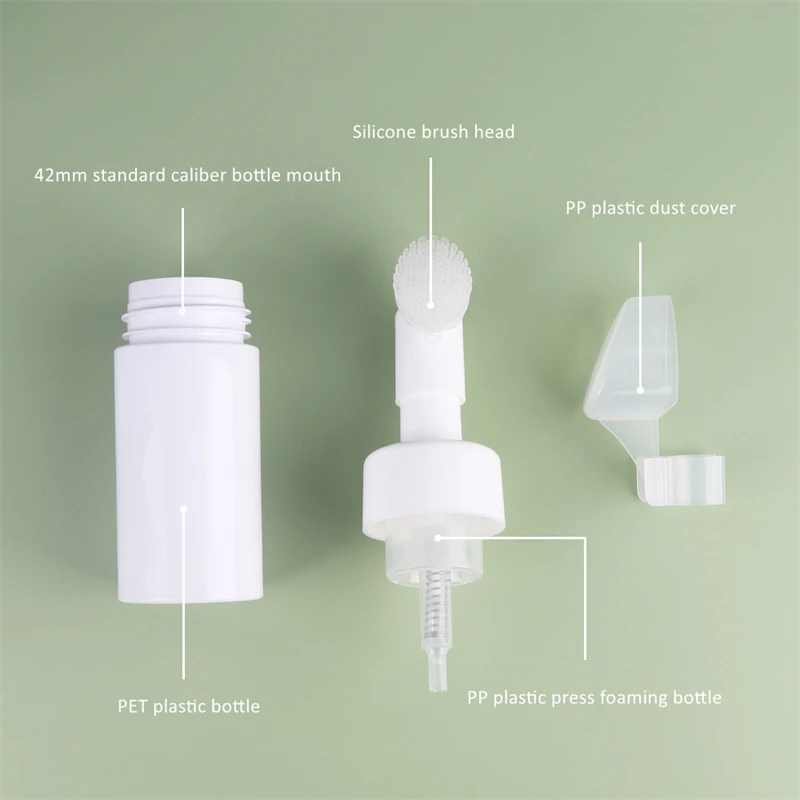 Wholesale 100ml 120ml 150ml 200ml 250ml White Plastic PET Facial Mousse Foam Pump Bottle with Silicone Brush