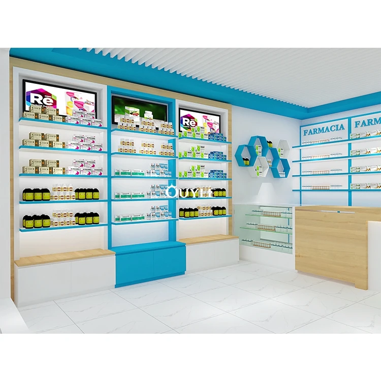 Customized Design 3D Commercial Retail Store Pharmacy Counter for Sale Pharmacy Shop Display Stand Furniture