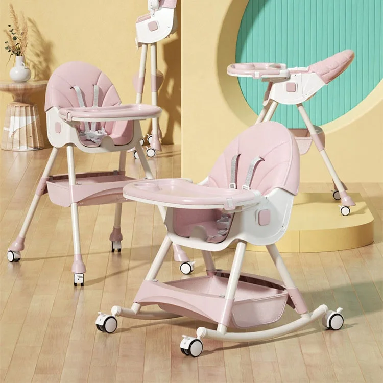 Factory Rocking Chair Feeding Seat with Wheels Baby Plastic Foldable Baby Feeding Chair 3 in 1 Children High Baby Feeding Chair