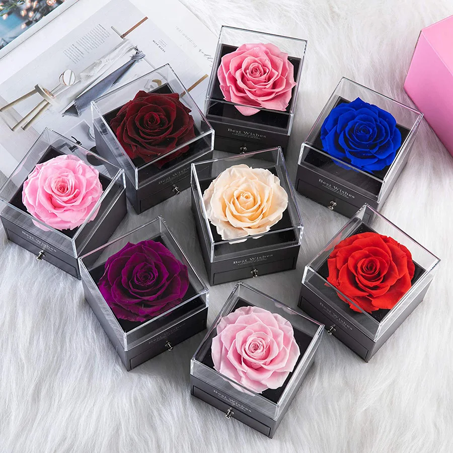 Wholesale premium forever rose gift Amazon hot selling preserved rose in box with love you necklace in 100 languages