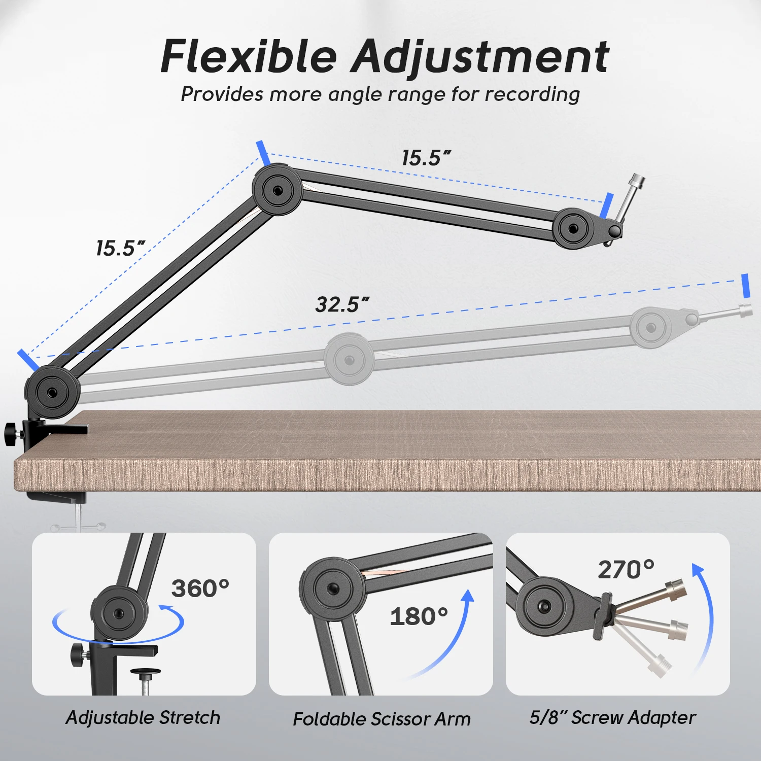Fifine Bm63 Telescopic Suspension Boom Mic Stand Arm Adjustable Heavy