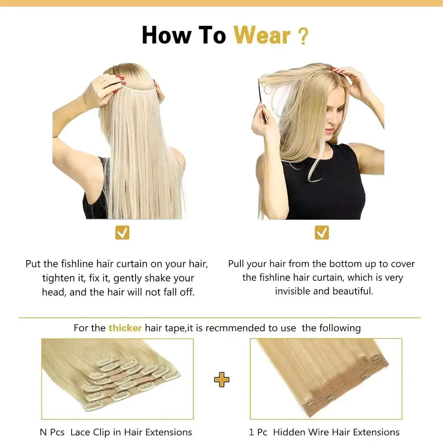Extension per capelli con linea di pesce in un unico pezzo, 120 g, lisce naturali, 16-26, 100% capelli umani_voghion.com