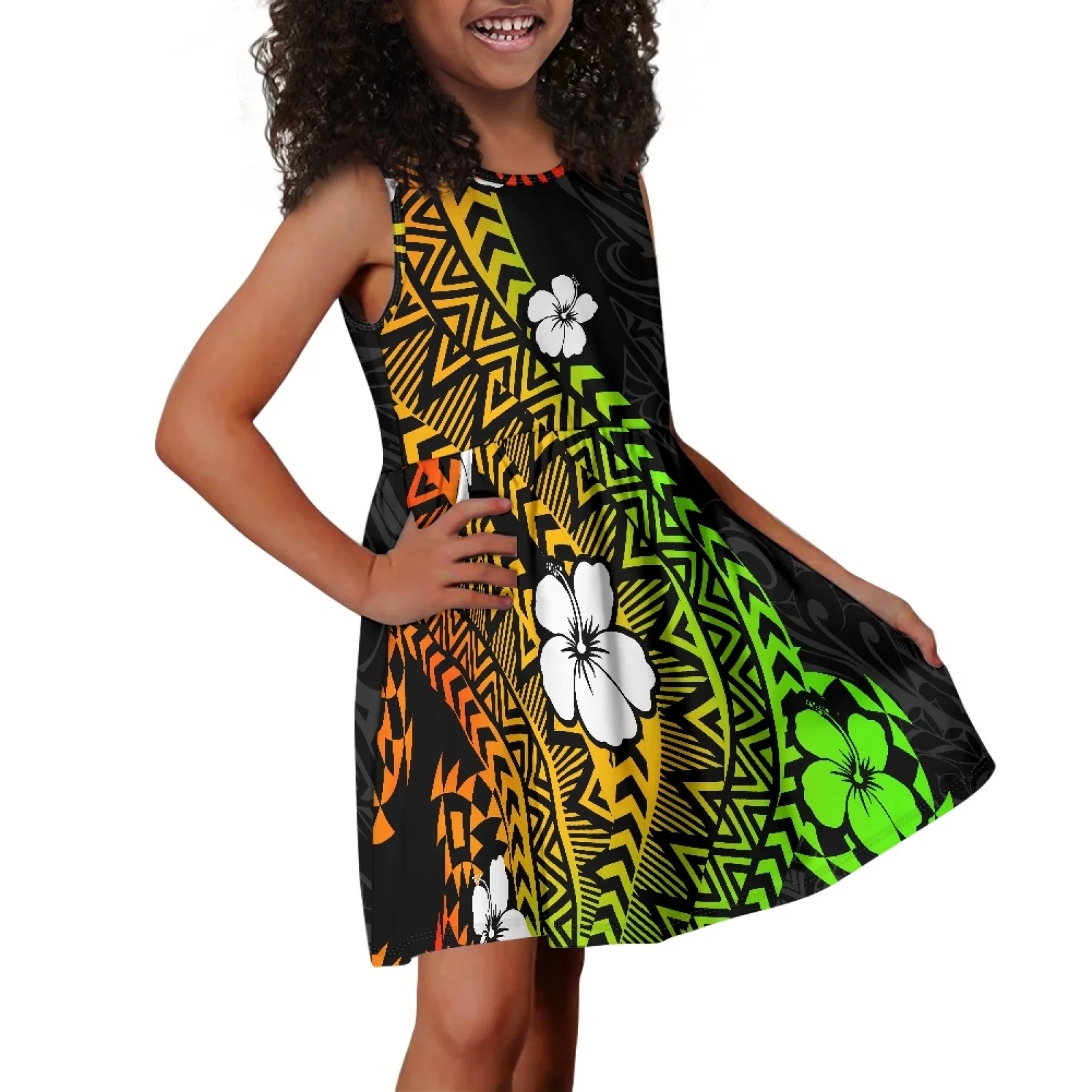 Wholesale Hawaiian Tropical Floral Print Dress for Kids