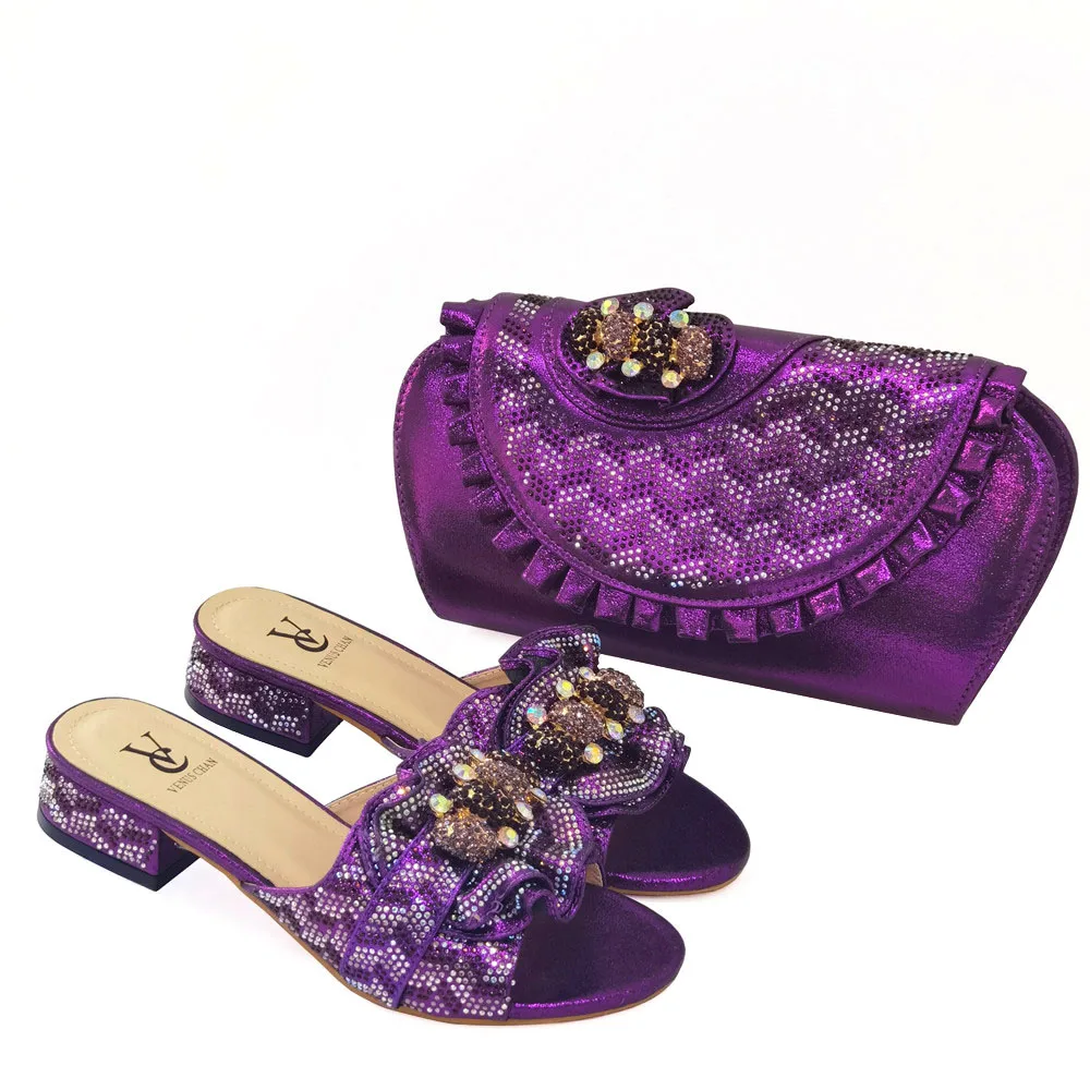 Italian Matching Low Heel Slippers Shoe and Bag Set High Quality