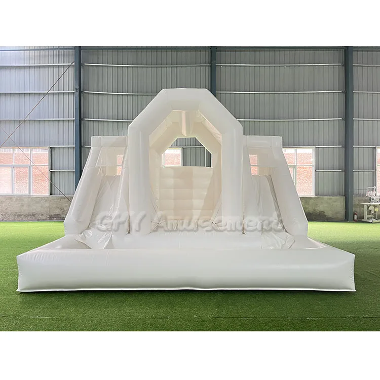 Commercial Grade White Bounce House Castles Water Slide Bounce House With Double Slide