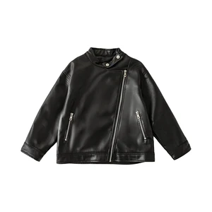 Boys' Diagonal Zipper Metal Buckle Motorcycle Leather Jacket Autumn New Korean Style Children's Handsome Motorcycle Jacket