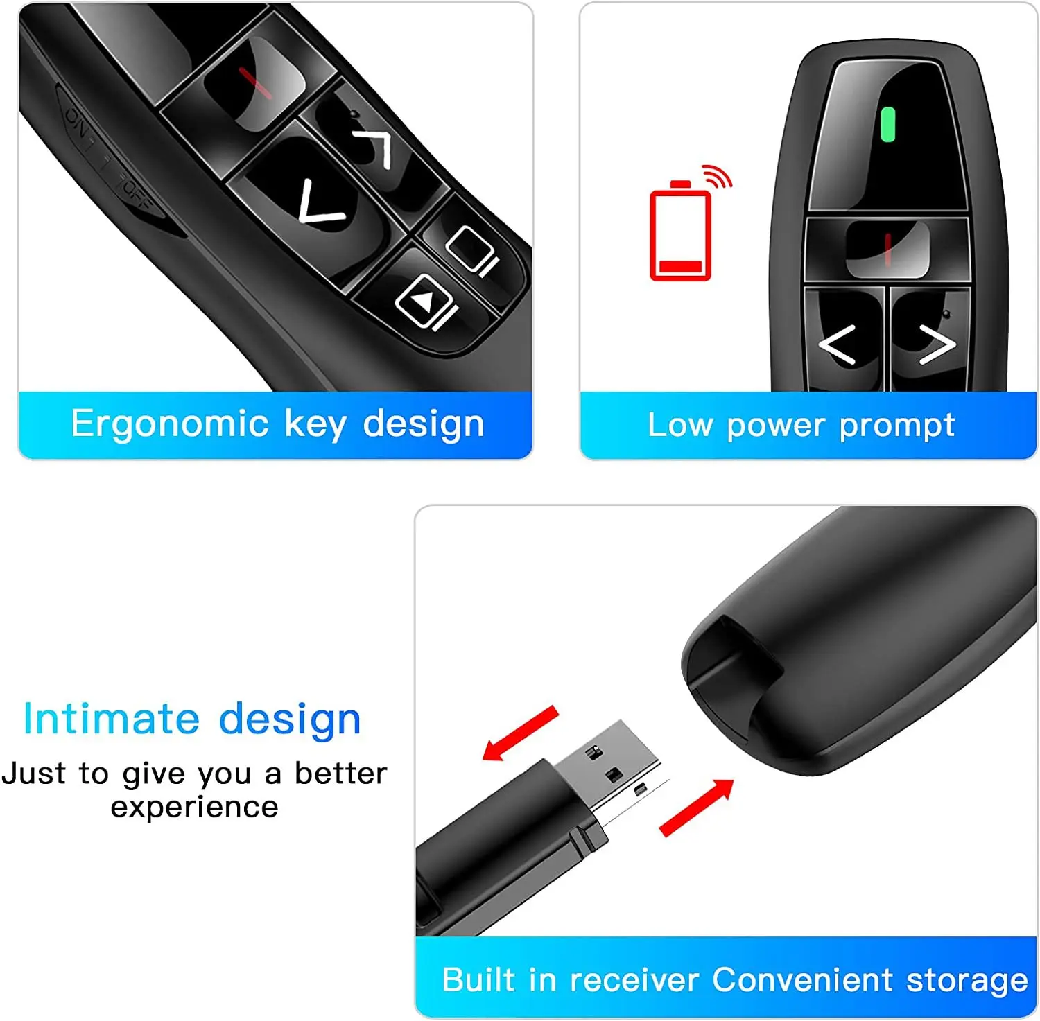 2.4Ghz RF USB Wireless Red Laser Pointer Pen PPT Remote Control Mouse Plug Play Business Teaching for Meetings