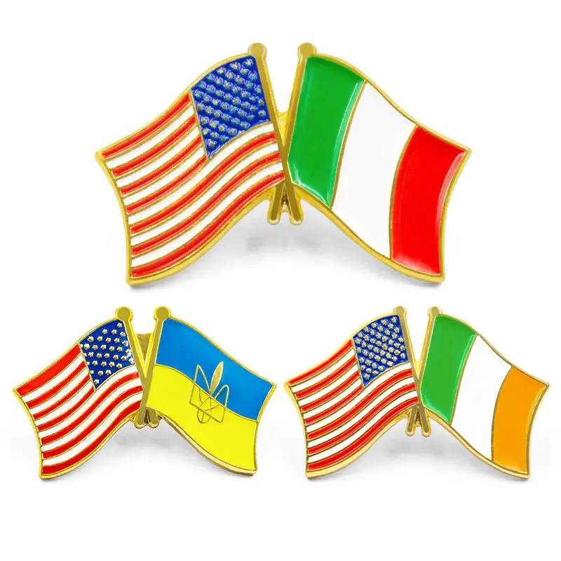 Metal Badges Labels Wholesale Design Custom Logo Hard Enamel Kazakhstan Poland Mexico Flag Pin for Souvenir