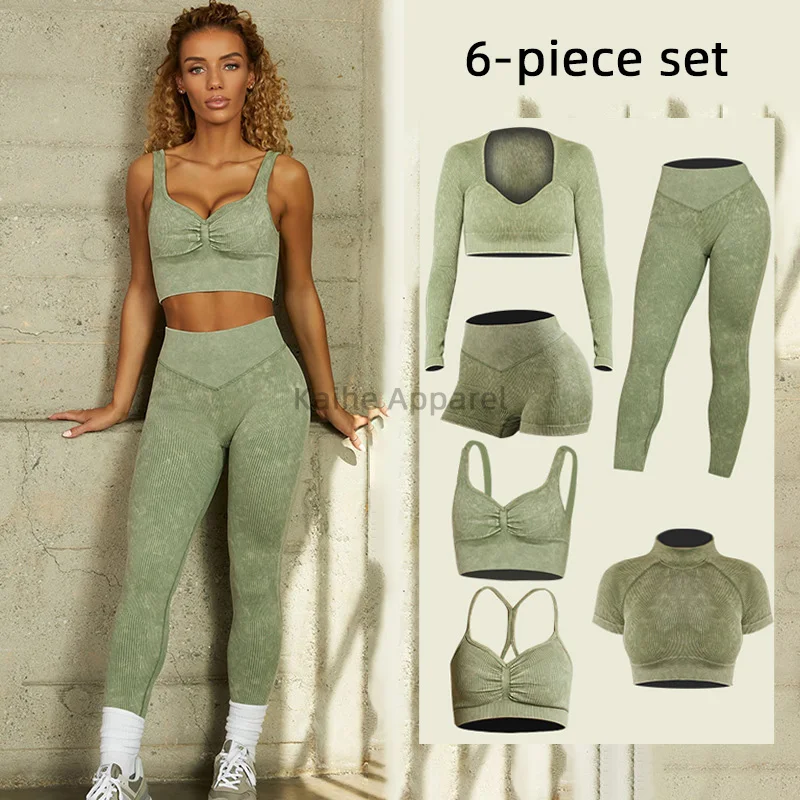 Ribbed Seamless Workout Sets High Waist Short Sleeve Yoga Outfits Gym Clothing Sets 2 Piece Outfits for Women 