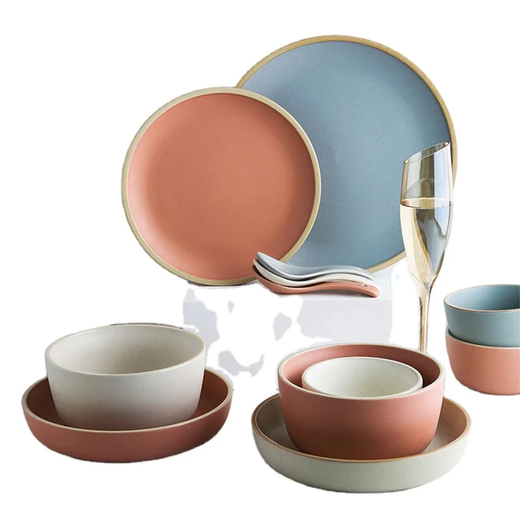 Solid color  unique design European style vintage round ceramic table ware dinnerware sets for restaurant dinner set