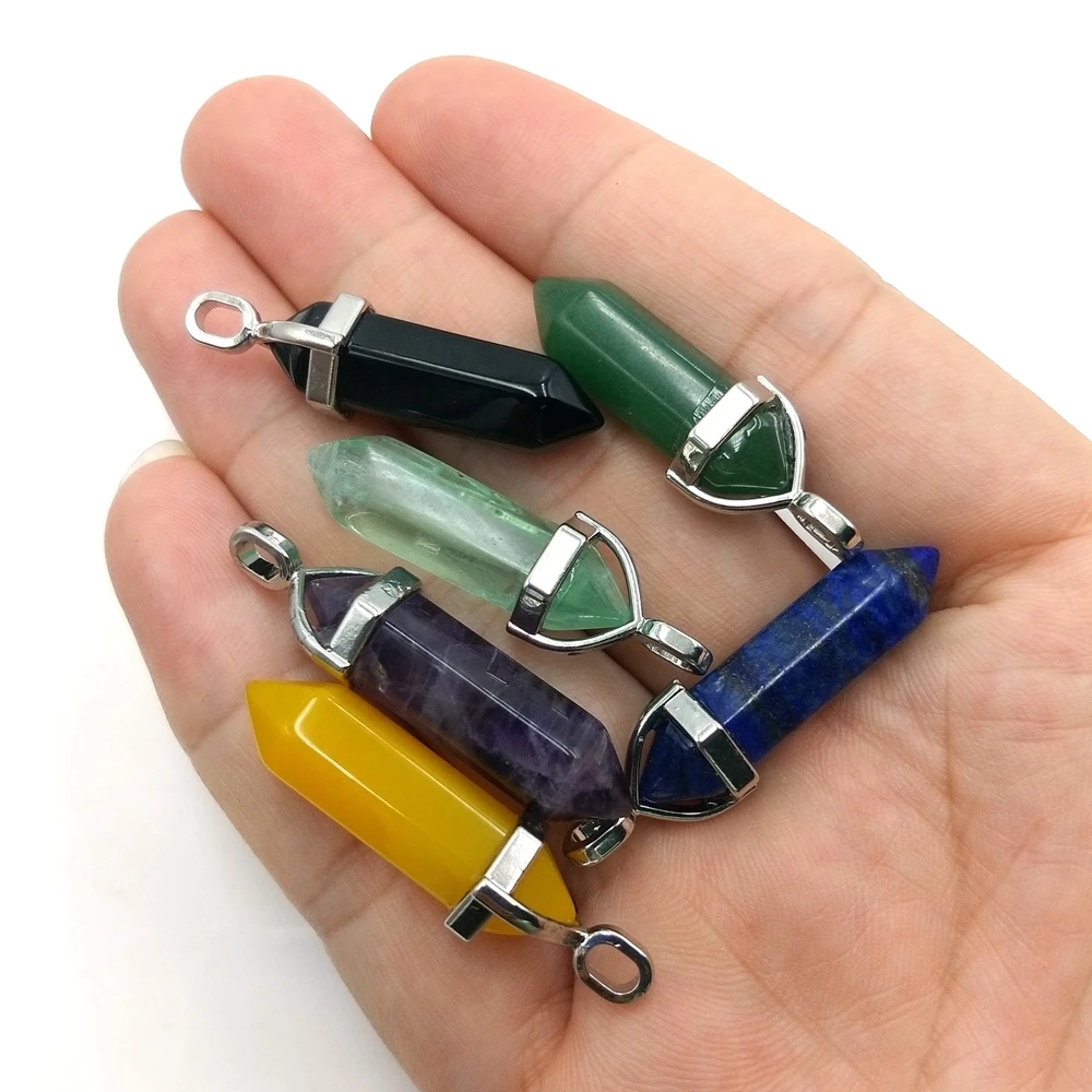 天然宝石石英吊坠六角形愈合水晶饰品点项链灵气轮摆锤diy吊坠