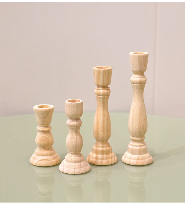 Smooth Pine Wood Wooden Candlestick Holders For Diy Arts,Farmhouse
