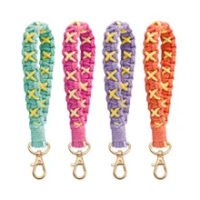 BSBH Wholesale Durable Cotton Rope Woven Custom Logo Boho Macrame Wrist Keychain With Metal Hook
