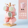 Pink 6-piece bamboo and wood cup holder