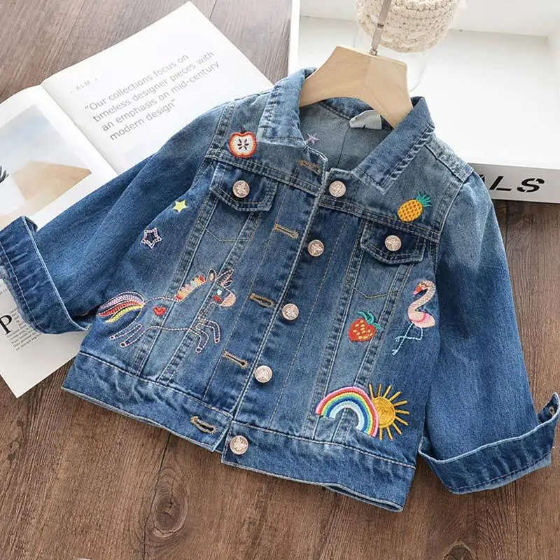 Peacolate 3-9T Little Girls Spring and Autumn Embroidered Denim Jacket 