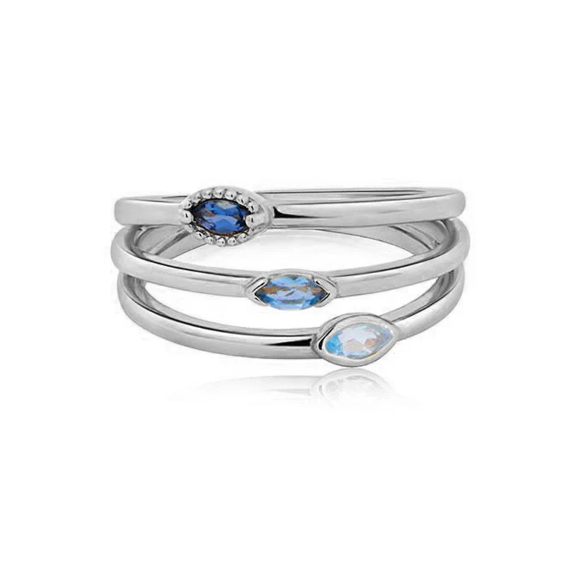 Milskye Exquisite 14k Gold Three Ovals Sky Blue Topaz Sapphire