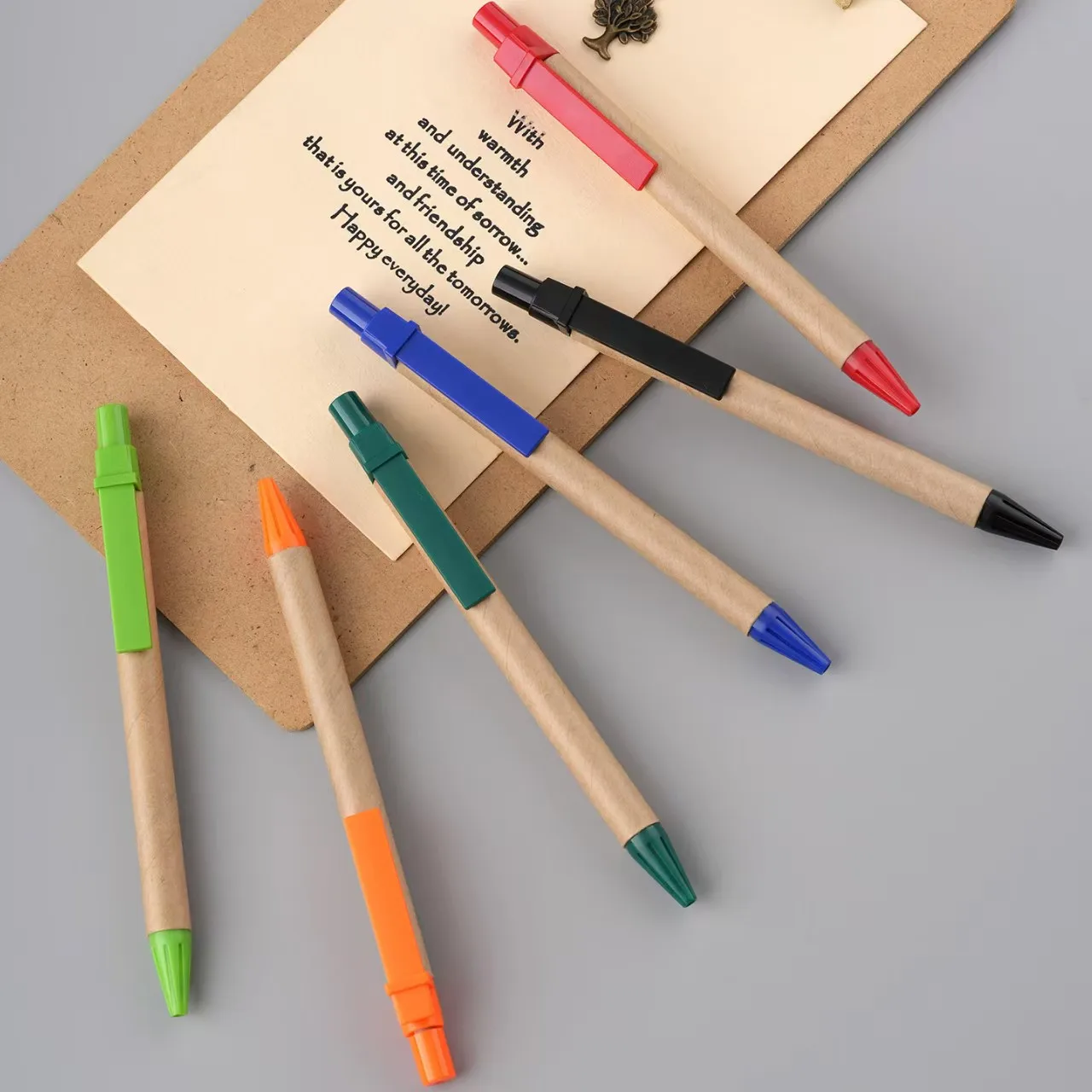 New ABS Environmental Protection Cowhide Paper Rod Ballpoint Pen with Custom Logo Paper Tube Advertising Oil Pen Wholesale preview 3