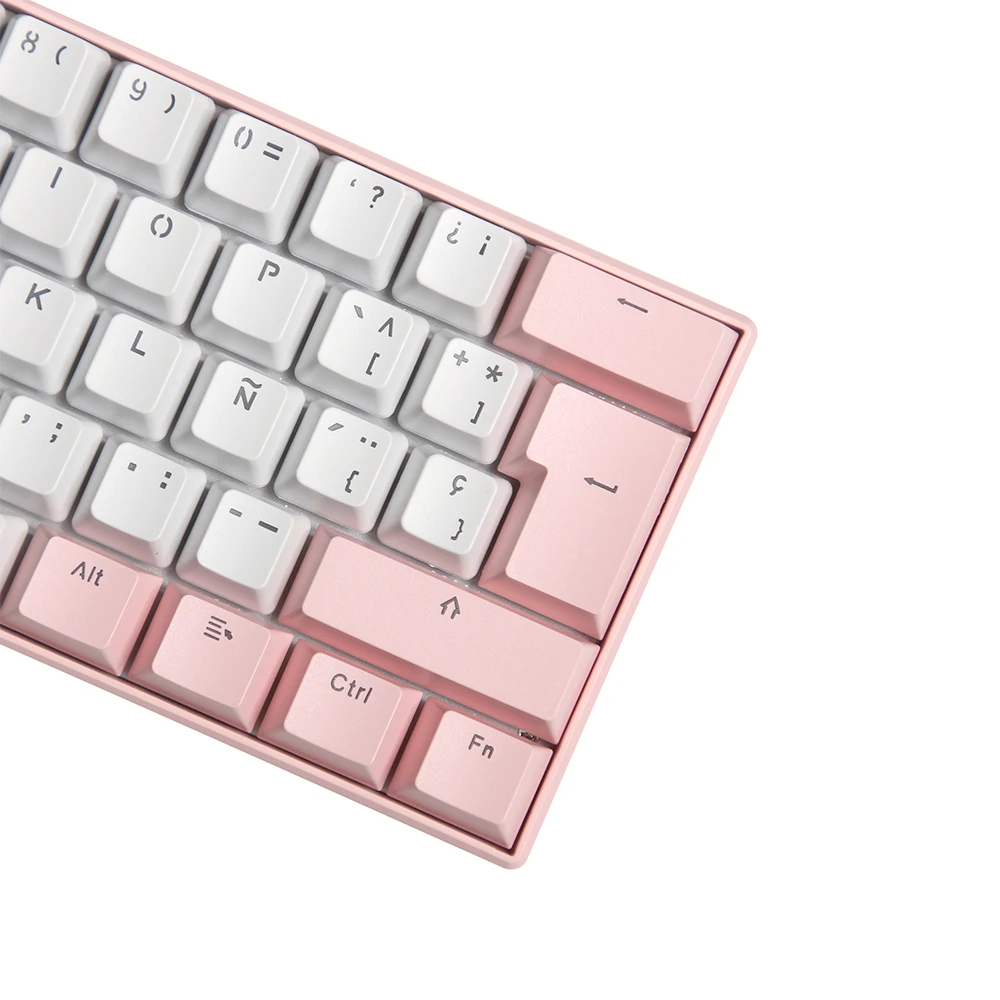 Factory Custom Keyboard ABS Doubleshot Transparent Spanish Keycaps 61 Keys Rgb pink Game Mechanical Keyboard with pink Cover