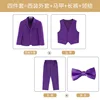 Giacca-vestito-pantaloni-tasca quadrata-papillon viola