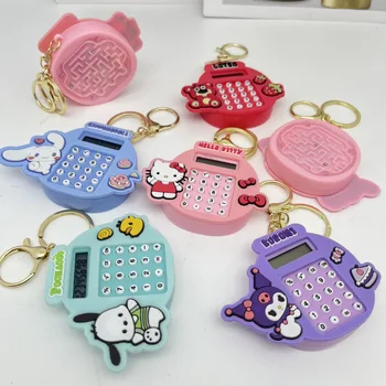 White Red Pink Hello Cat Kitty Plastic Calculator Anime Carton Student Stationery Push Cover Calculator Pendent Keychain