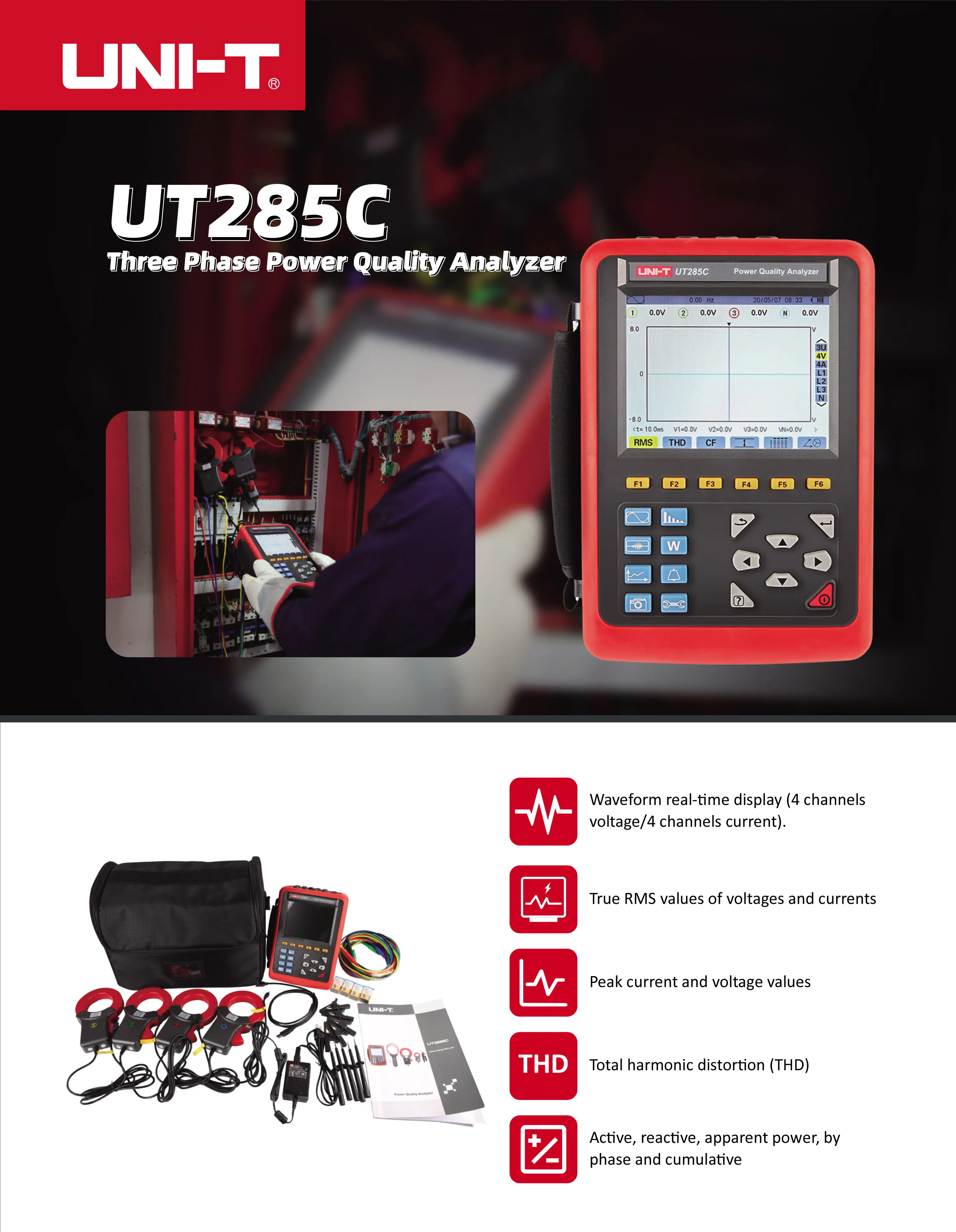 Unit Ut285c Current Voltage Phase Harmonic Energy Meter Tester Three