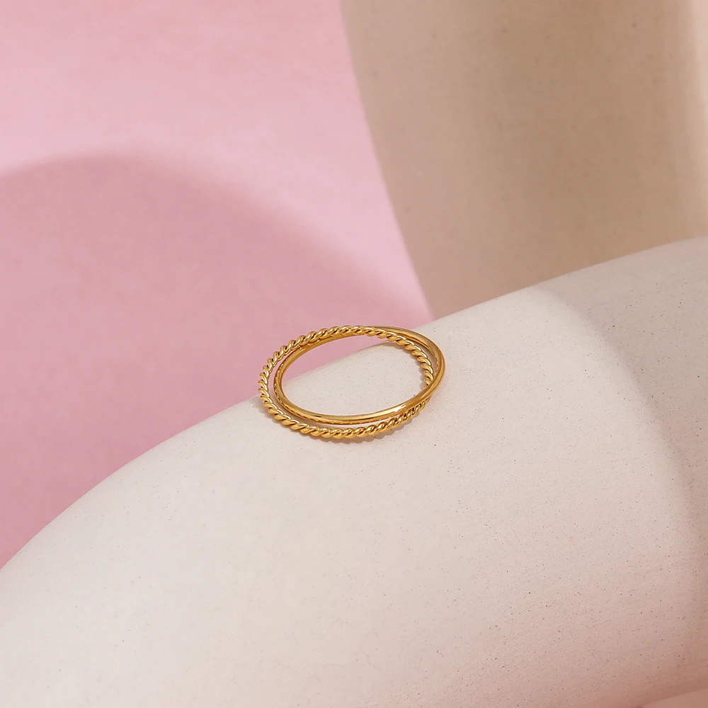 Simple Double Circle Cross Dainty Rope Rings for Women Design Jewelry Wholesale Stainless Steel Jewelry