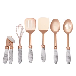 Лидер продаж на Amazon, кухонные принадлежности, кухонные аксессуары из нержавеющей стали цвета розового золота с ручкой из мрамора