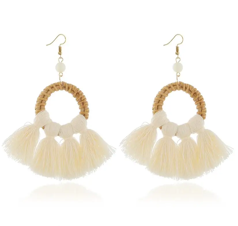 white tassel drop earrings