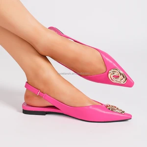 2201-1 Comfort Women Flat Shoe Slingbacks Sandals for Ladies Pointed Toe Metal Buckle Decor Autumn Slip-On Flat Loafers
