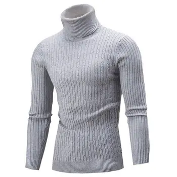 Men's Fashionable Slim Fit Long Sleeved Pullover Autumn Winter High Neck Sweater Twisted Knitting Design Print Pattern