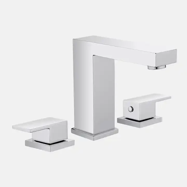 China Quality Bathroom Three Holes Deck Mounted Faucet Durable Chrome Brass Hot and Cold Basin Mixer Taps