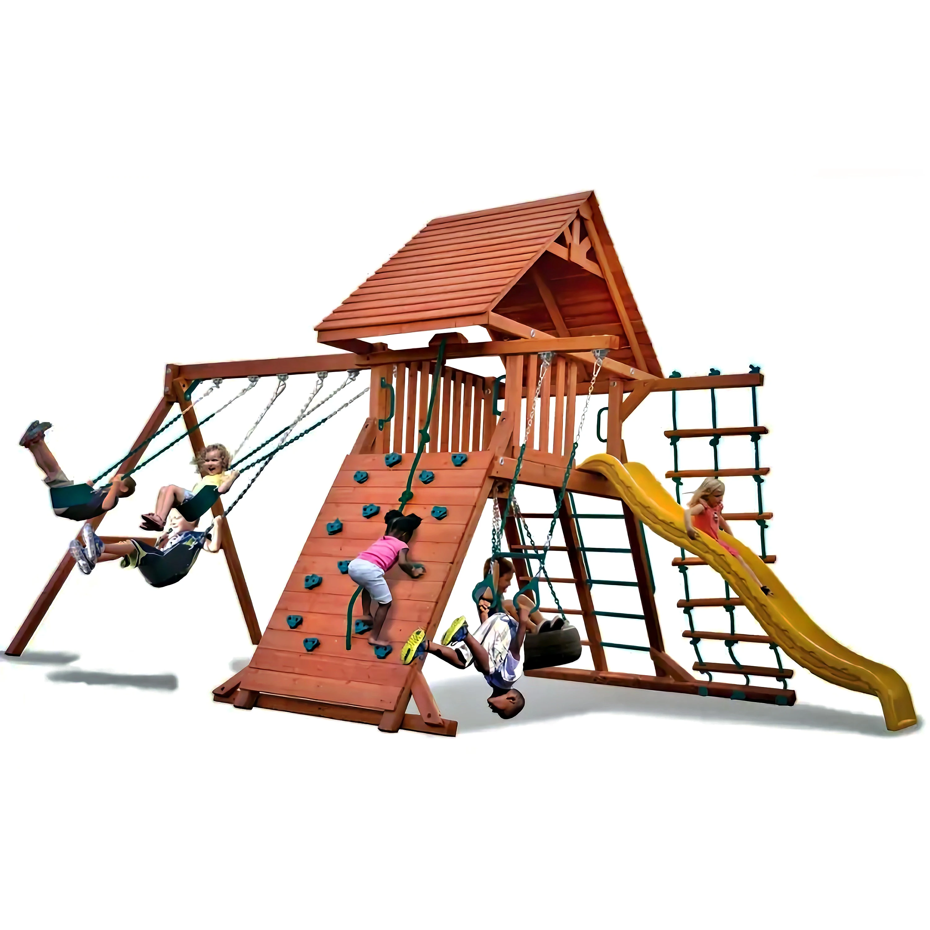 Cute Squirrel Play Center Outdoor Wood Swing Set With Slide And Climber