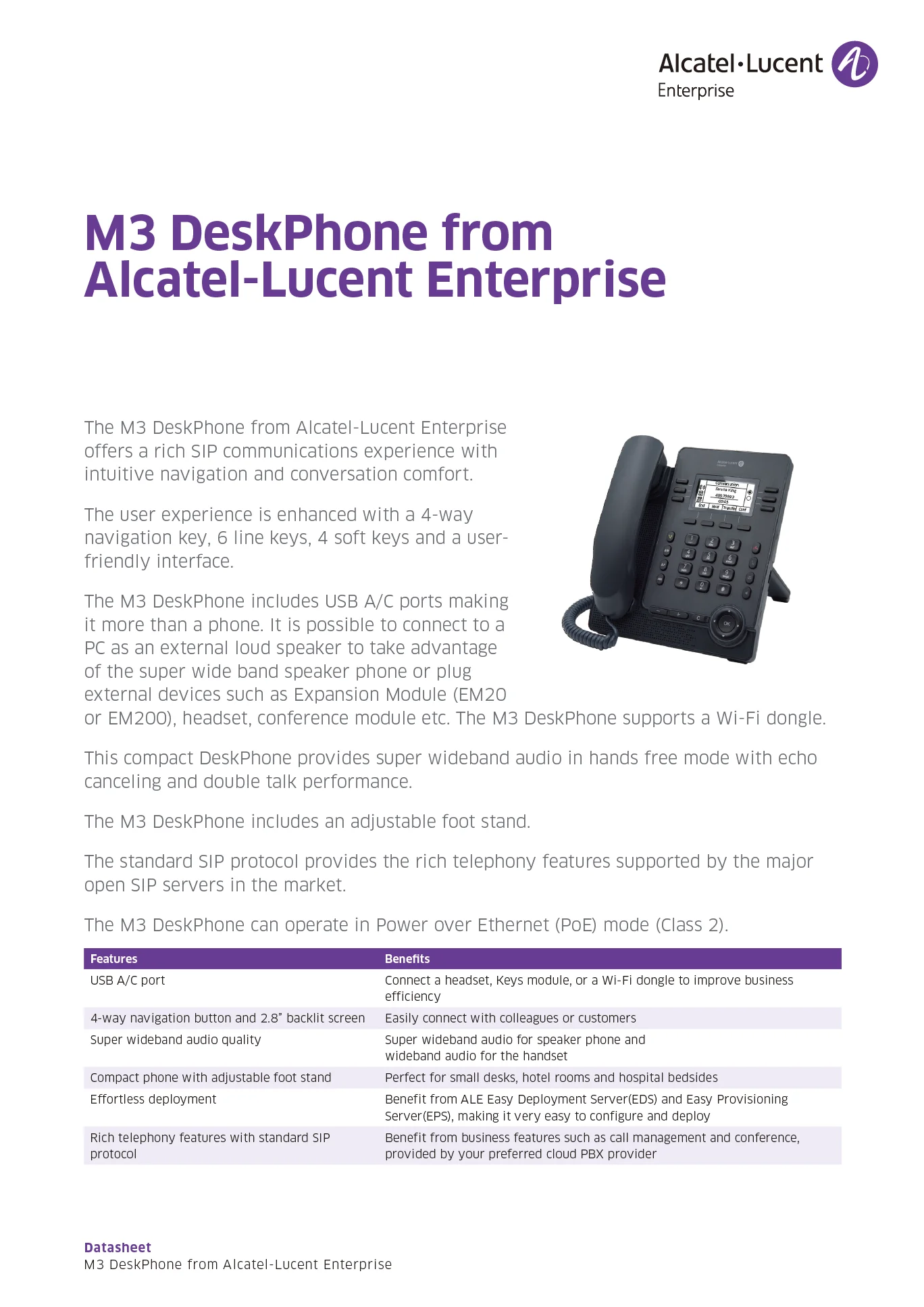 ALE Myriad Series SIP Phone DeskPhone M3 VoIP Product for Home or ...
