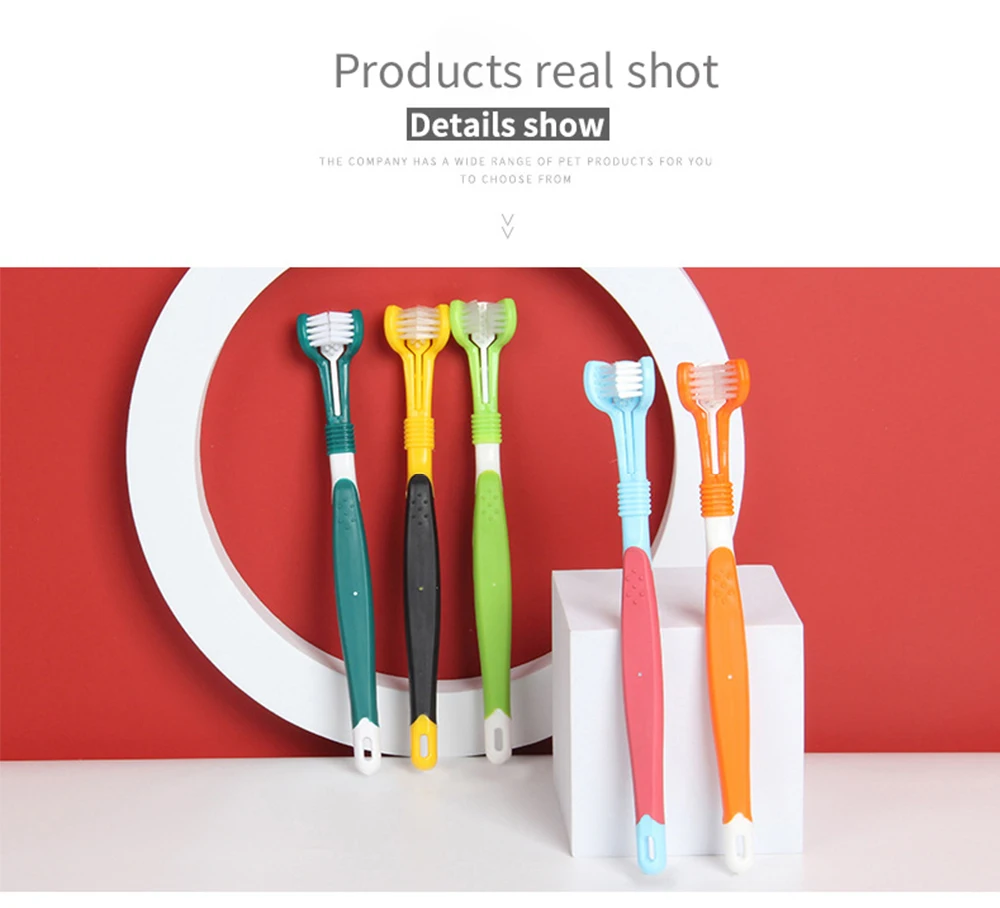 3 Sided Triple Head Dog Toothbrush Pet Toothbrush Bad Breath Tartar