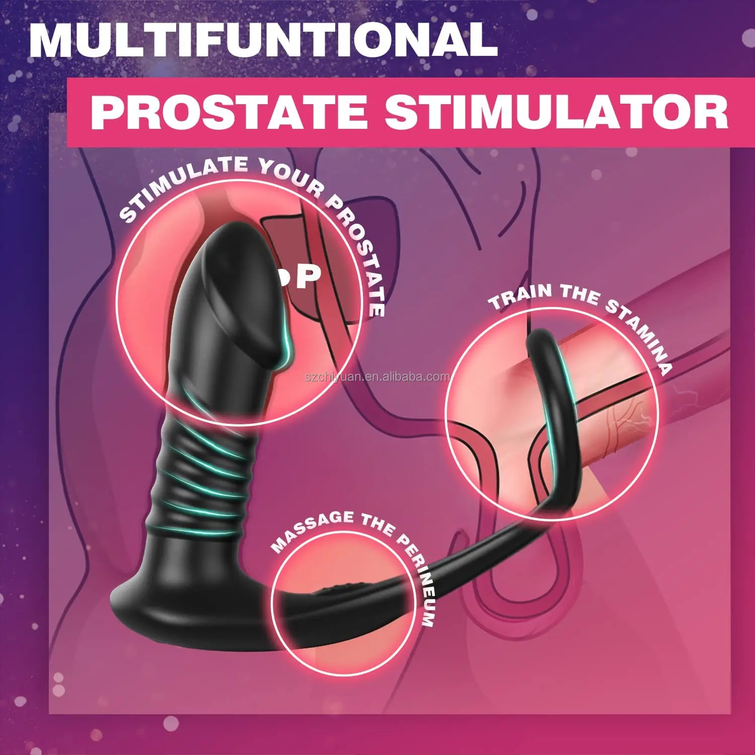 Stoender Analvibrator mit dickem Penisring, vibrierender, teleskopischer  C-frmiger Dildo, Analplug, Sexspielzeug