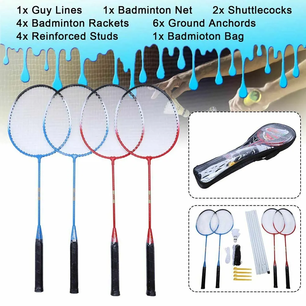 Professional Badminton Racquet Set 4 Player Racket Shuttlecock Poles Net Bag 