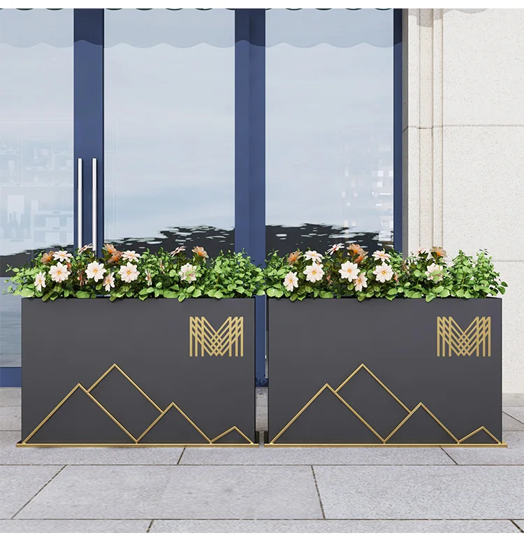 V221Outdoor Iron Planter Box Rectangular Creative Flower Groove Commercial Street Partition Outer Place Flower Pots Planting Box