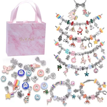 Cartoon pink Christmas set diy handmade jewelry children's bracelet women's exquisite jewelry gift box
