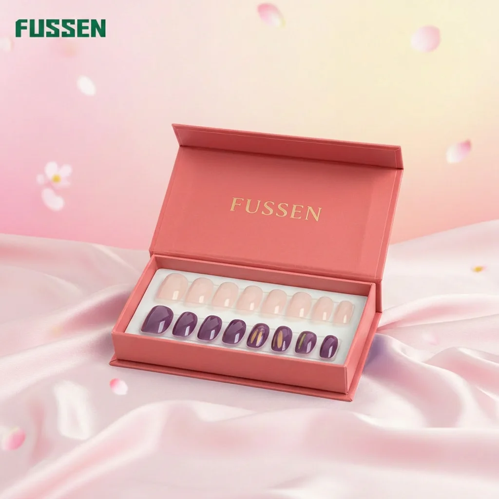 FUSSEN Eco Friendly Foldable Magnetic Paper Box Custom Logo With Foam Insert for Press on Nails Beauty Packaging