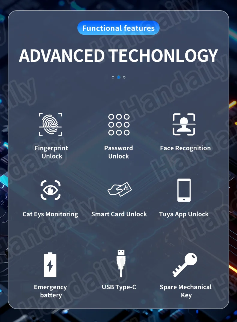 handaily logo custom video talking smart lock with privacy password face recognition tuya wifi digital locks h8-2